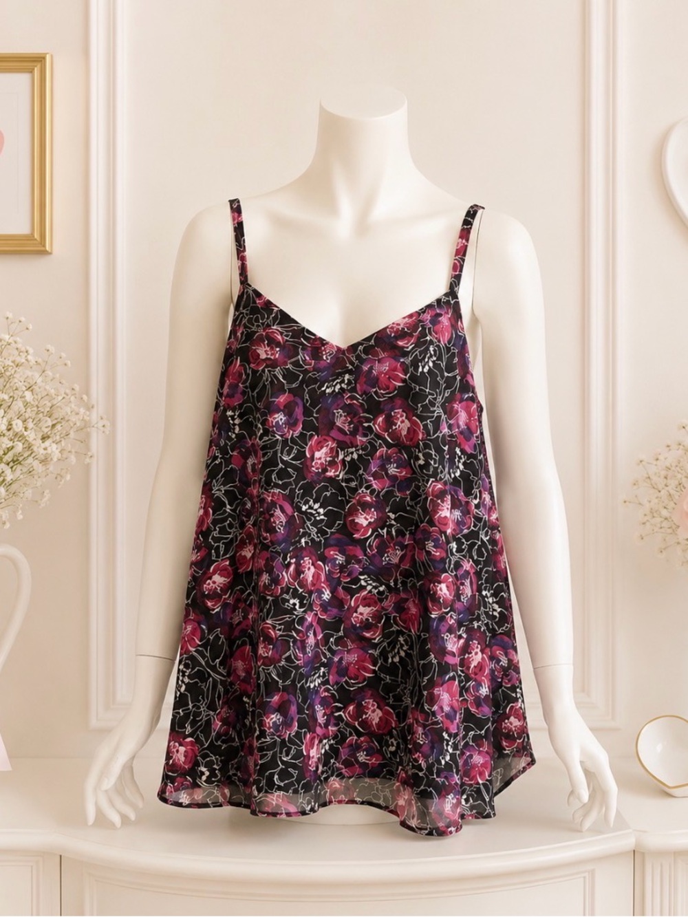 NWT Torrid Sophie Swing Cami-Chiffon Black Floral Top
